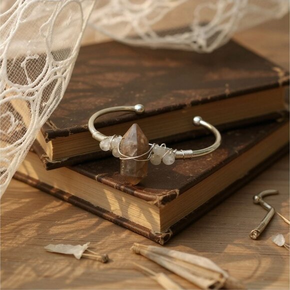 Sunstone & Moonstone Wire Wrap Cuff – 925 Over Copper – Joy & Intuition Talisman - Picture 1 of 12